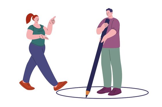 Men pointing circle around him