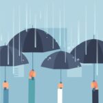 Umbrellas protecting against rain